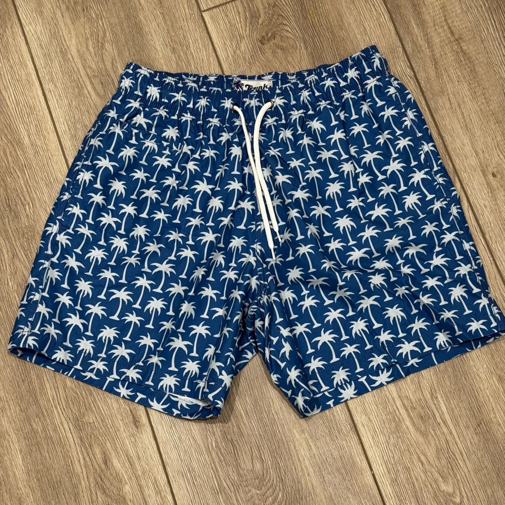 Trunks Surf & Swim Mens Swim Trunks navy and white palm trees Sz S